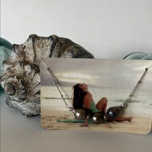 Tahitian Black Pearls trio Necklace sterling silver chain Made in Maui new